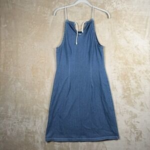 J. Mclaughlin Womens M Denim Halter Neck Shift Dress Med Wash Rope Drawstring